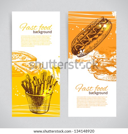 Banners of fast food design Hand drawn illustrations Splash blob backgrounds Banners of fast food design Hand drawn illustrations Splash blob backgrounds