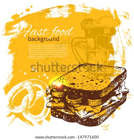 Vintage fast food background Hand drawn illustration Menu design Vintage fast food background Hand drawn illustration Menu design