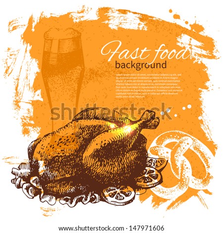 Vintage fast food background Hand drawn illustration Menu design Vintage fast food background Hand drawn illustration Menu design