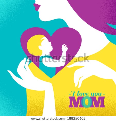 Beautiful silhouette of mother and baby in heart Card of Happy Mother's Day Beautiful silhouette of mother and baby in heart Card of Happy Mother's Day