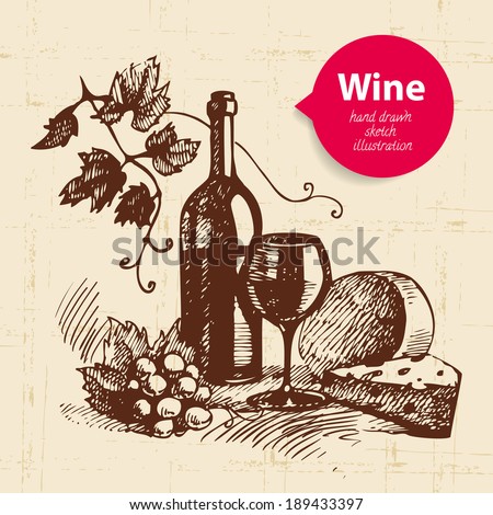 Wine vintage background with banner Hand drawn sketch illustration Wine vintage background with banner Hand drawn sketch illustration