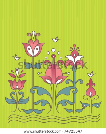flowers cartoon background. stock vector : Cartoon background with flowers and birds