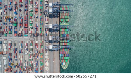 container,container ship in import export and business logistic,By crane ,Trade Port , Shipping,cargo to harbor.Aerial view,Water transport,International,Shell Marine,transportation,logistic