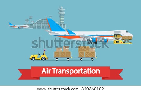 Air cargo transportation concept. Flat style illustration. Logistic concept.  It can be used as -pictogram, icon, infographic element. Vector Illustration.