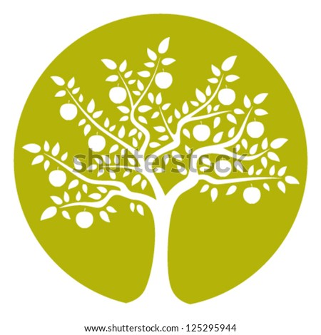 vector apple tree isolated on green round vector apple tree isolated on green round