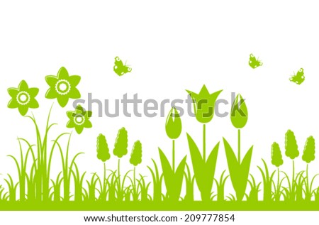 vector seamless spring flowers border isolated on white background