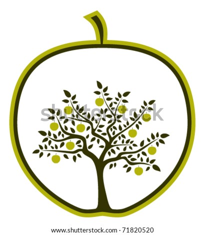 stock vector : vector apple tree in apple on white background