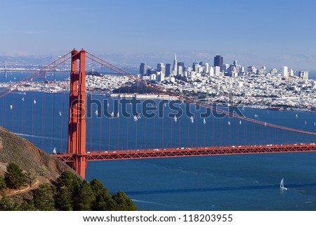 San Francisco Panorama W Golden Gate Bridge From San Francisco Bay