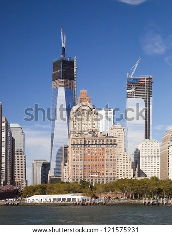 NEW YORK CITY - SEPTEMBER 19: One World Trade Center (formerly known as the Freedom Tower) and Tower 4 are shown under construction on September 19, 2012 in New York.