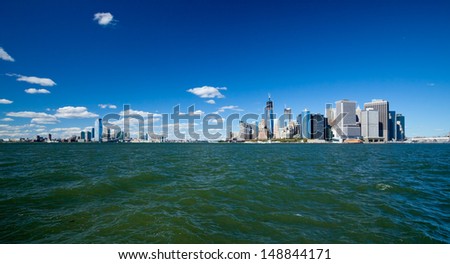 The New York City and New Jersey skyline at afternoon w the Freedom tower