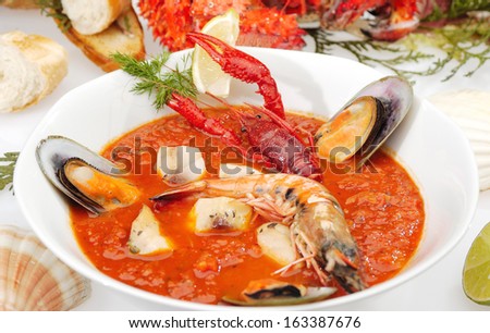 Minestrone fish soup with prawns