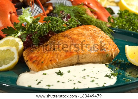 King salmon baked with lemon and mexican spicy