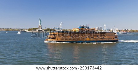 NEW YORK, USA, SEPTEMBER 27, 2014: Staten Island Ferry provides 22 mill people a year (70,000 passengers a day) with service between St. George on Staten Island and Whitehall Street in lower Manhattan