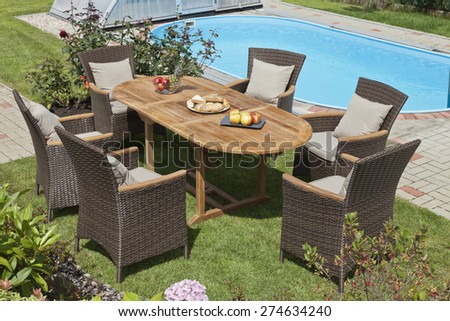 The rattan Garden furniture by the pool