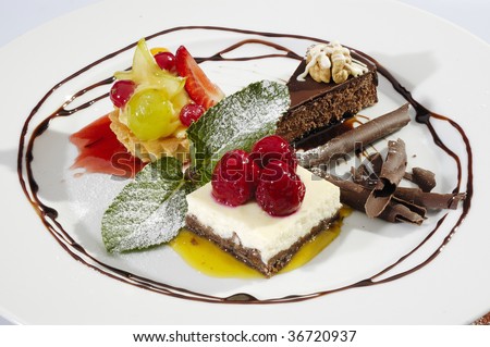 Mini desserts arranged w chocolate dip