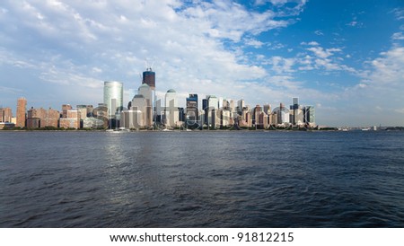 The New York City skyline at afternoon w the Freedom tower
