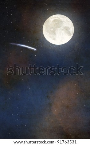 Vintage textured background with moon and shooting star
