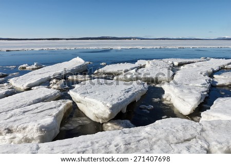 Sea ice is destroyed in the spring, White sea, Russia