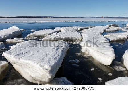 Sea ice is destroyed in the spring, White sea, Russia