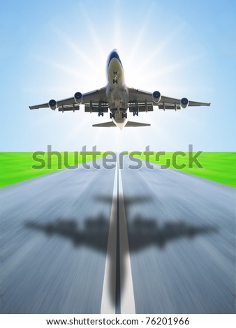 Airplane take off in runway