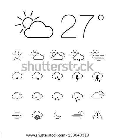 Set of 20 thin and clean outline weather icons for web or mobile use on white background