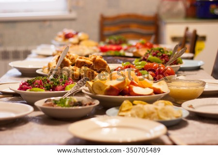 table full of homemade food