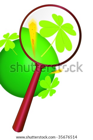 red loupe with green clover and yellow rocket, green world
