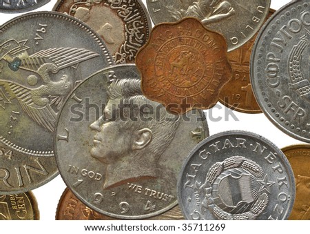 different coins in silver and copper