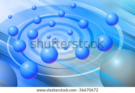 blue abstractly background, white and blue spiral, blue bubbles on the spiral,