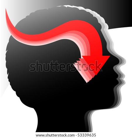 a head with red arrow pointing down