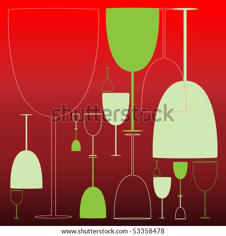 illustration: red background with green wine glasses