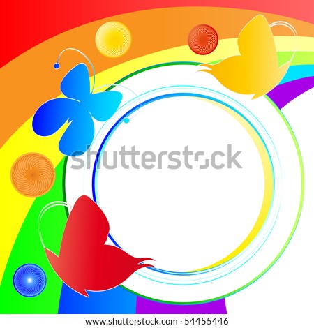 circles with rainbow, butterflies