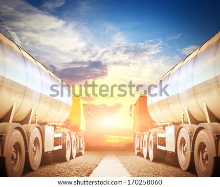 the big trucks on the asphalt road