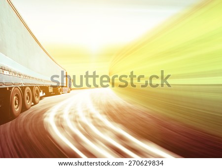 White truck on the highway. Picture with space for your text