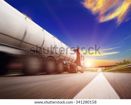 The Speeding Truck on the Highway. Trucking Business Concept