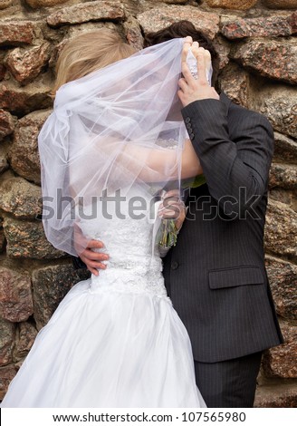 bride closes the face and a face of the groom a veil