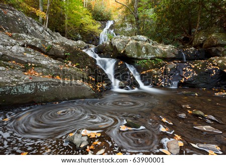 The Great Smoky Mountains National park, spruce flats falls in tremont.  Fall colors, long exposure