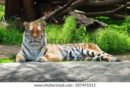 Stylized Image of a tiger laying on the ground