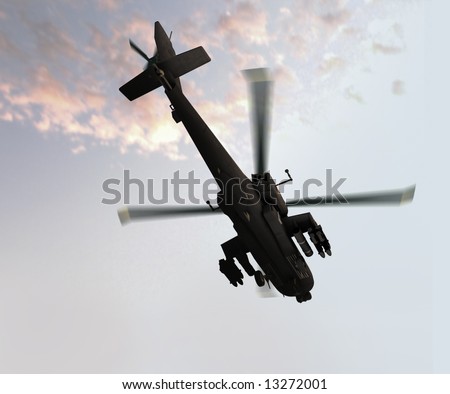 Photo-real 3D render of Apache helicopter
