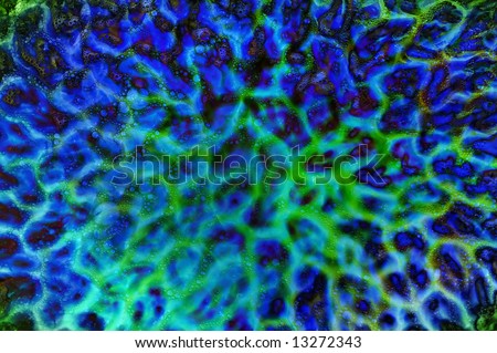 Grunge abstract background of cell like structures and bubbles on a purple green