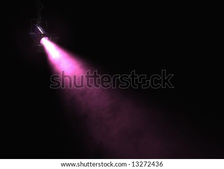 Illustration of a computer rendered spotlight shining a purple light in the dark