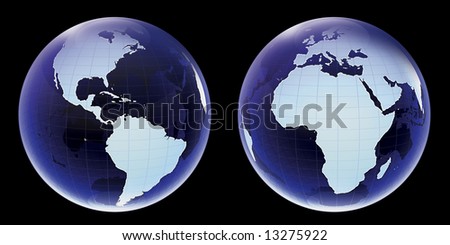 Glass Earth. Continents of the Americas and Africa