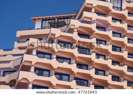 View of balconies of a resort in Mexico