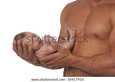 Muscle guy with naked baby tattoo on 