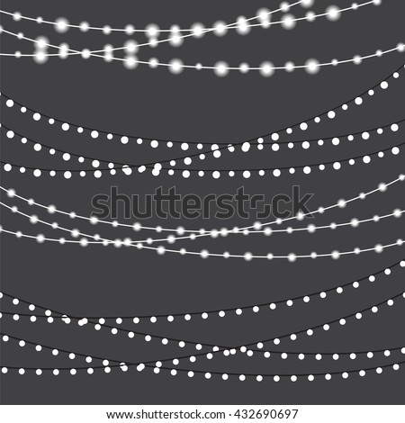 Chalkboard String Lights Bunches Set - Set of overlapping, glowing string lights on a chalkboard grey background. EPS 10 with transparency.