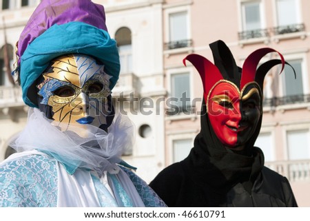 Couple with Mask and Costume to Venice Carnival