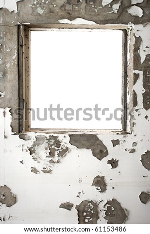 Window frame inside a old plastered wall