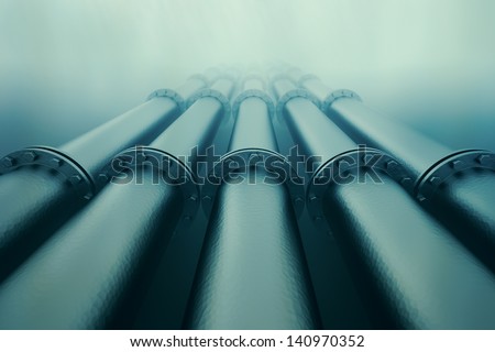 Pipelines disappear in the depths of the ocean.  Pipeline transportation is most common way of transporting goods such as oil, natural gas or water on long distances.