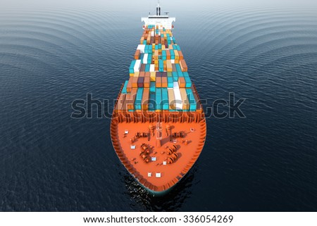 CG Aerial shot of container ship in ocean.