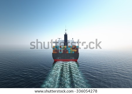 CG Aerial shot of container ship in ocean.
